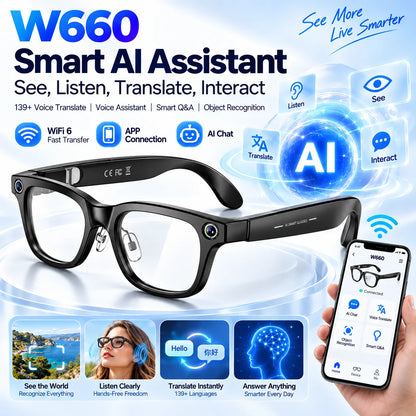 NEW AI Smart Glasses with 4K Camera 20MP Video Recording WiFi6 Voice Translation Open Ear Audio Bluetooth Smart Eyewear