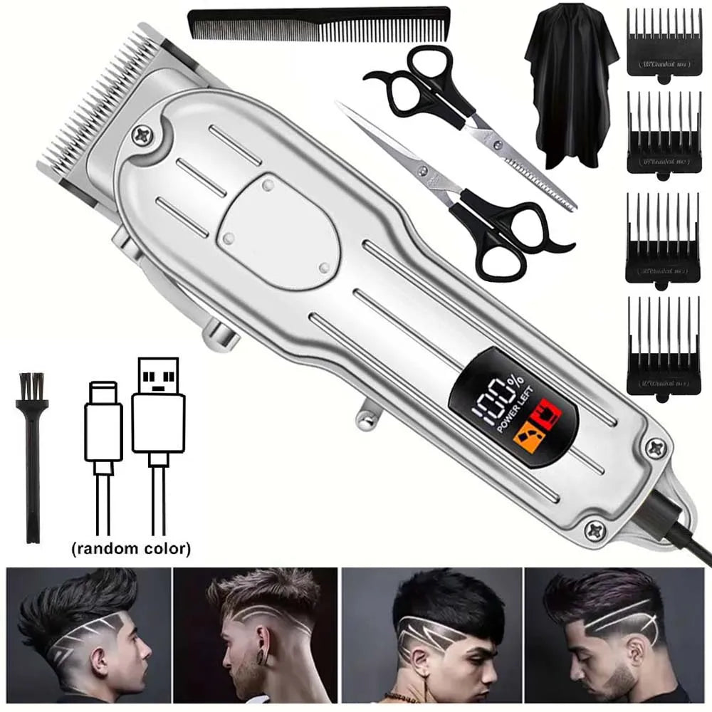 Professional Hair Clippers for Men Professional - Cordless Barber Clippers for Hair Cutting & Grooming Rechargeable Beard Trimmer USB Rechargeable Grooming Kit with 4 Guide Combs & Cleaning Brush
