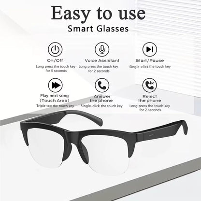 Half Frame Smart Glasses, Built-in Microphone and Speaker, HD Voice Calling,Music Playback and Hands-Free Calling, Suitable for Men and Women
