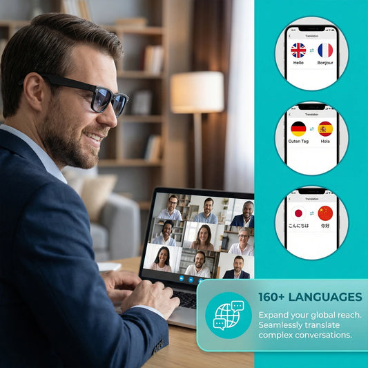 Smart Glasses Real-Time 160 Language Translation Video Recording Audio BT HD Camera Glasses with Color-Change Len for Outdoor