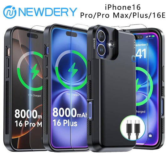 NEWDERY Battery Case for iPhone 16 Pro Max 16Pro 16 Plus 16E USB C Portable Power Bank Rechargeable Charger Cover Battery Pack