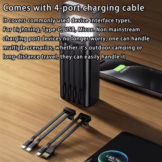 Outdoor Portable Battery Multifunctional Power Bank 50000mAh Large Capacity PD22.5 20W Ultra Fast Charging With Cable For Apple Lightning Iphone 17 16 15 Pro Max 3USB Double Type C Samsung Xiaomi Micro Powerbank