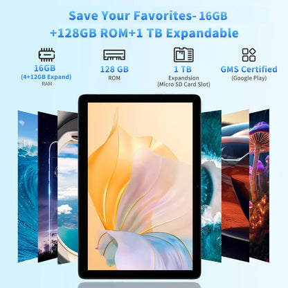 PRITOM Android Tablet with Keyboard, Android 15 Tablet with 16GB(4GB Physical + 12GB Virtual)+128GB+1TB Expand, 10 Inch Tablet PC with 8-Core, 5G WiFi, 8000mAh, 2-in-1 Tablet with Case, Mouse, Stylus(Black)
