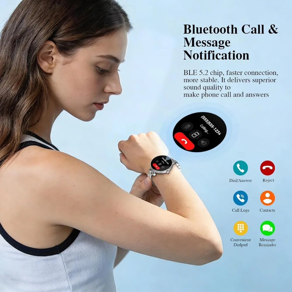 Smartwatch for Women: Call/Answer, 1.04" AMOLED, 24H Sleep Tracker, Fitness & Health Monitor, Water Resistant, iOS/Android