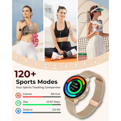 1.27" HD Fitness Tracker for Women: 4 Bands, Necklace, Heart Rate, 120+ Modes, Call & Notifications, Android & iPhone, 40mm