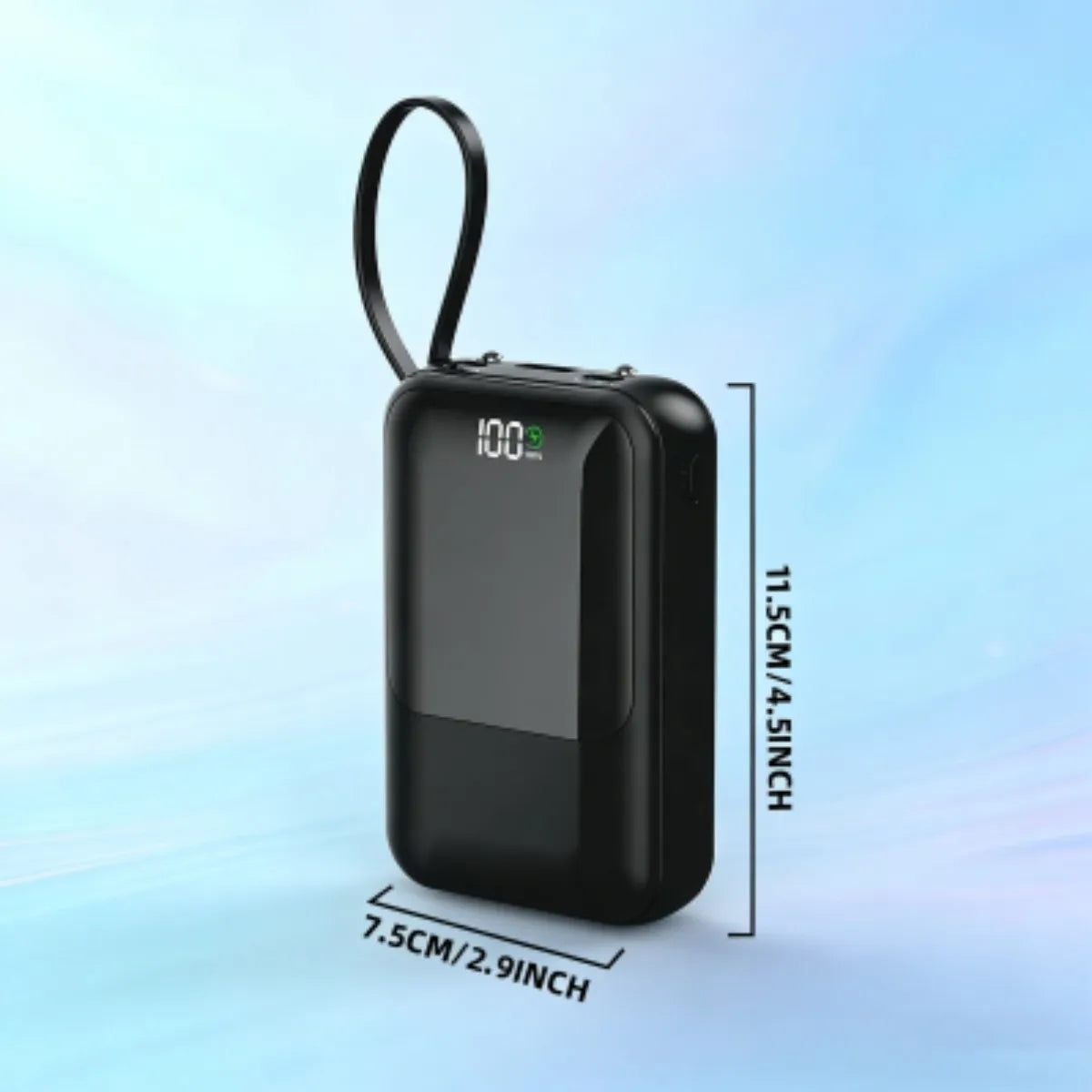 Mini Power Bank with Built‑in Cables, Digital LED Display, Large Capacity Compact Portable Mobile Charger for Phone