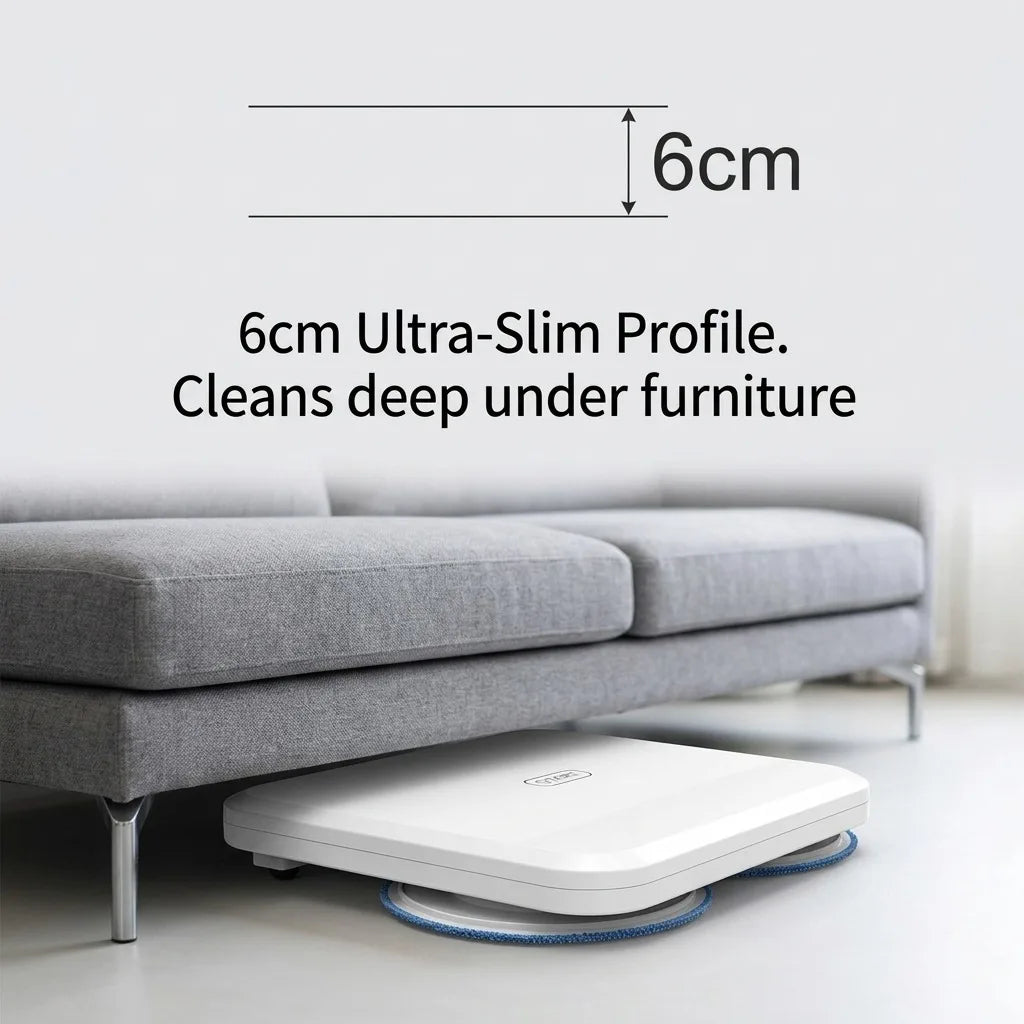 Robot Mop Cleaner, Automatic Dual Turntable Smart Mopping Machine for Hard Floors, Wet and Dry Use, Slim 6cm Low Profile for Under Furniture, Intelligent Home Floor Sweeper, 27.5 x 24.5cm