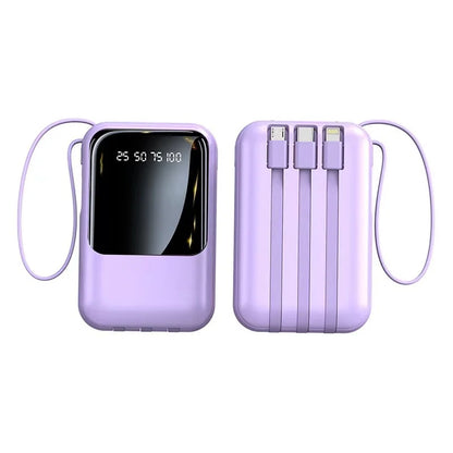 Mini Power Bank with Built‑in Cables, Digital LED Display, Large Capacity Compact Portable Mobile Charger for Phone
