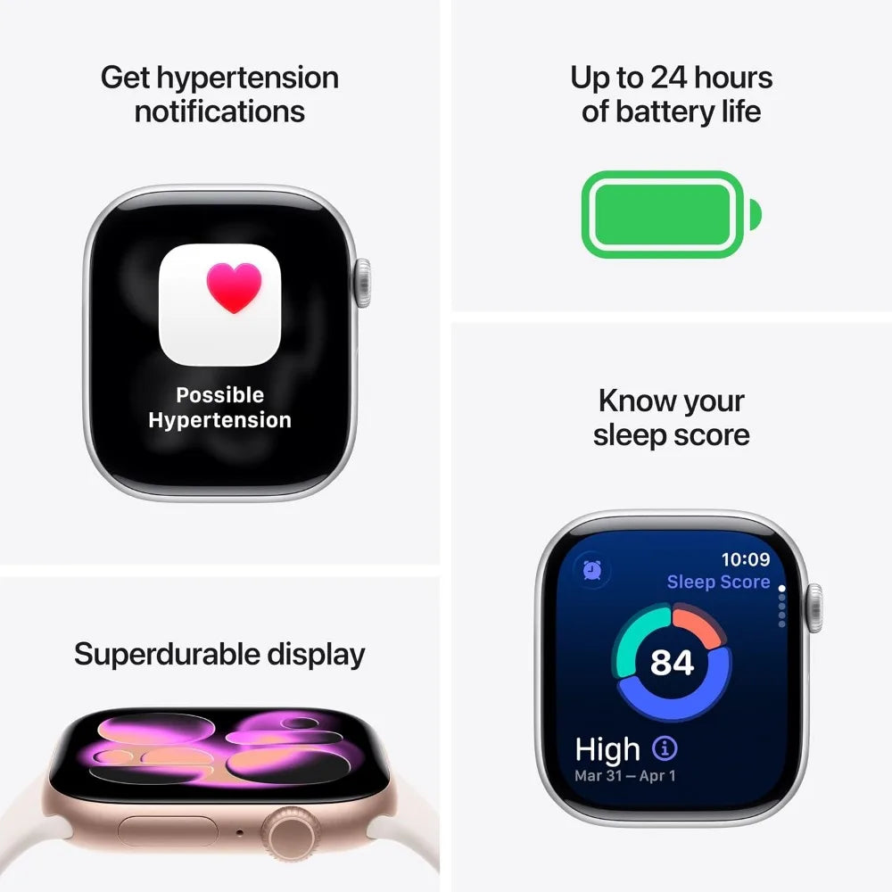 GPS 42mm Smartwatch with Black Aluminum Case and Sport Band - S/M. Sleep, Fitness, Health, Always-On Display, Water Resistant