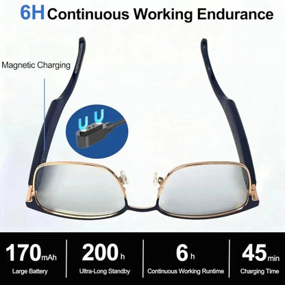 VUB Music Bluetooth Audio Smart Reading Glasses Blue Light Blocking Lenses Metal Frame