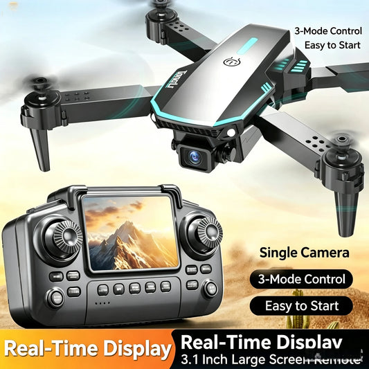 TONGLI Foldable Drone RC Quadcopter with 3.1‑Inch Large‑Screen Remote Control Single‑Camera Aerial Version One‑Key Takeoff Gesture Photo Headless Mode Long Battery Life Long‑Range Portable FPV Aircraft for Teen & Ad