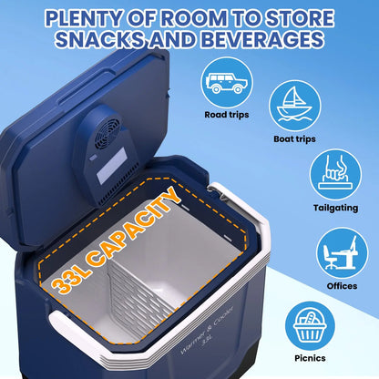 35 Quart (33 L) Electric Cooler & Warmer, Portable Car Refrigerator With Automatic Locking Handle, 12V Car Cooler for Vehicle & Trucks, 110V AC Home Power Cord, Plug In Coolers