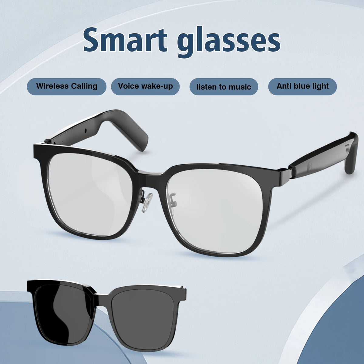 2025 smart glasses, can answer/make calls, intelligent noise reduction, touch voice assistant, unisex, blue light blocking glass