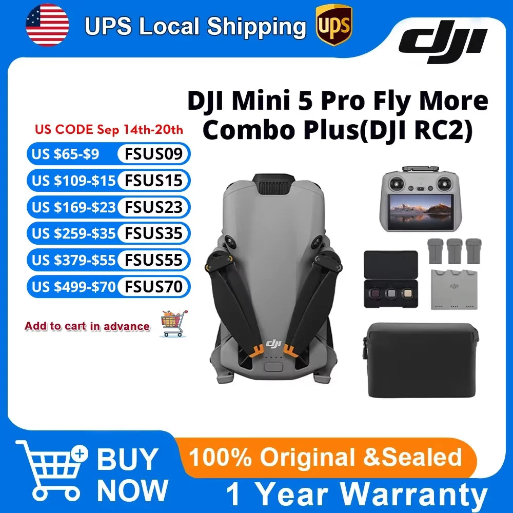 DJI Mini 5 Pro Fly More Combo - Mini Drone 4K Professional HDR Camera, Omnidirectional Obstacle Sensing, 20km FHD Transmission, ActiveTrack 360°, Foldable GPS UAV for Travel Vloggers & Content Creators Fast Shipping