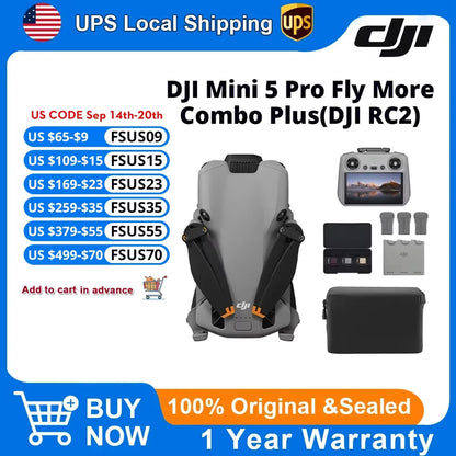 DJI Mini 5 Pro Fly More Combo - Mini Drone 4K Professional HDR Camera, Omnidirectional Obstacle Sensing, 20km FHD Transmission, ActiveTrack 360°, Foldable GPS UAV for Travel Vloggers & Content Creators Fast Shipping