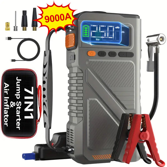 9000A Jump Starter With Air Compressor,7 In 1 Function Jump Box 150PSI Jump Starter Battery Pack With Digital Tire Inflator, Ca