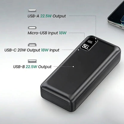 Hganus 50000mAh Powerbank 22.5W Fast Charge Protable Powerbank External Battery High Capacity For IPh Xiaomi Samsung Outdoor Use