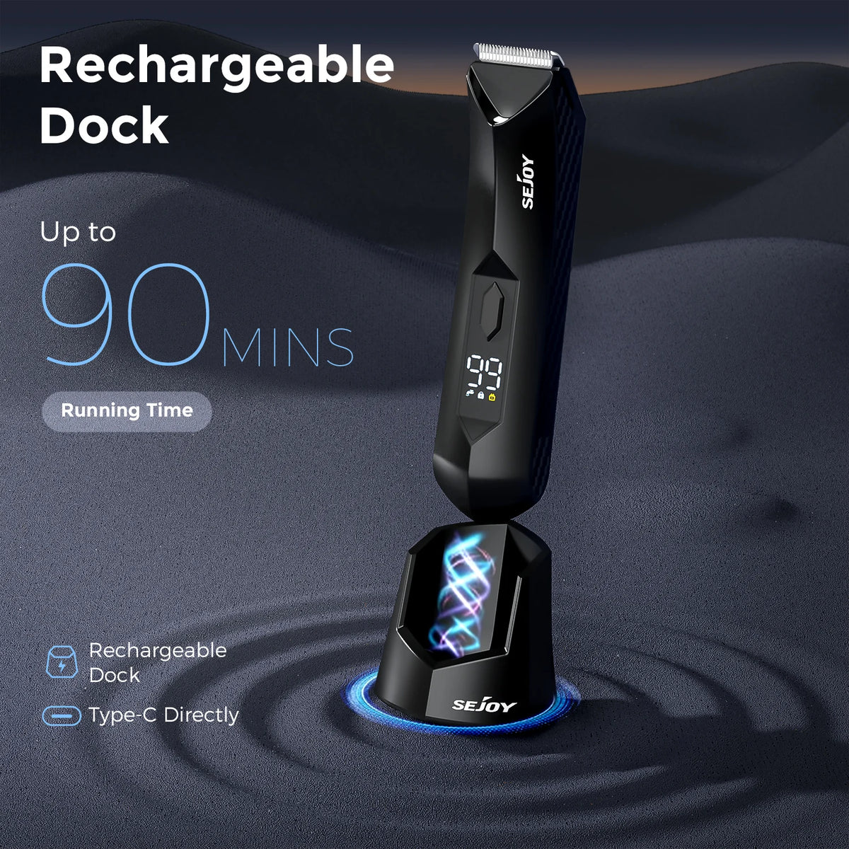 Electric Body Hair Trimmer,Groin Trimmer Ceramic Blade, Waterproof Wet/Dry Groomer, USB Recharge Dock, Men’s Wireless Ball Shaver,LED Display
