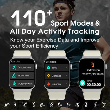 HD Screen, Bluetooth Smartwatch: HR Monitor, Sleep Tracker, 110+ Sport Modes, Water-Resistant Fit Watch for Android/iOS