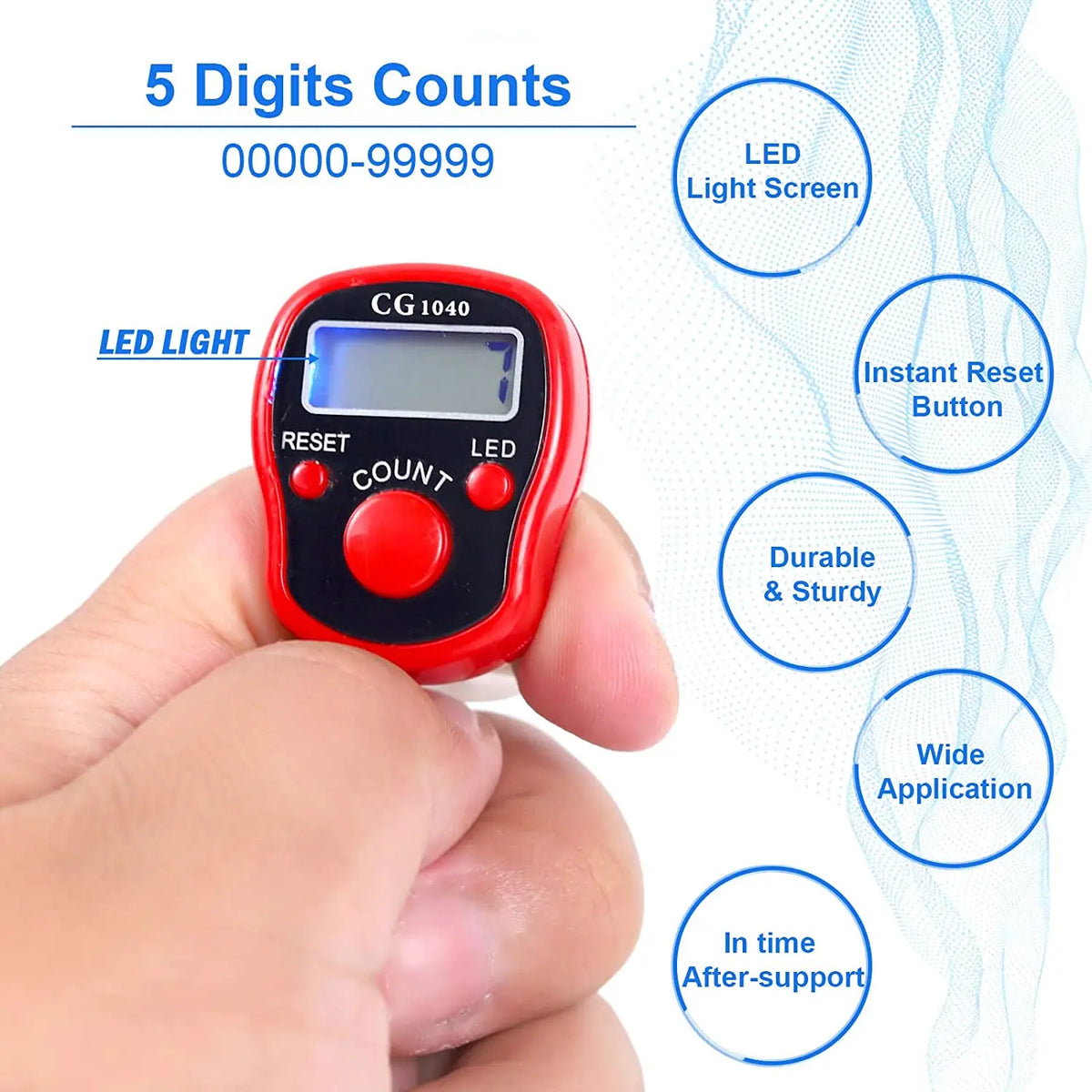 Mini Digital Tally Counter Ring Stitch Marker Row Counter LED Luminous Electronic Finger Rings Hand Clicker Number Counting Tool