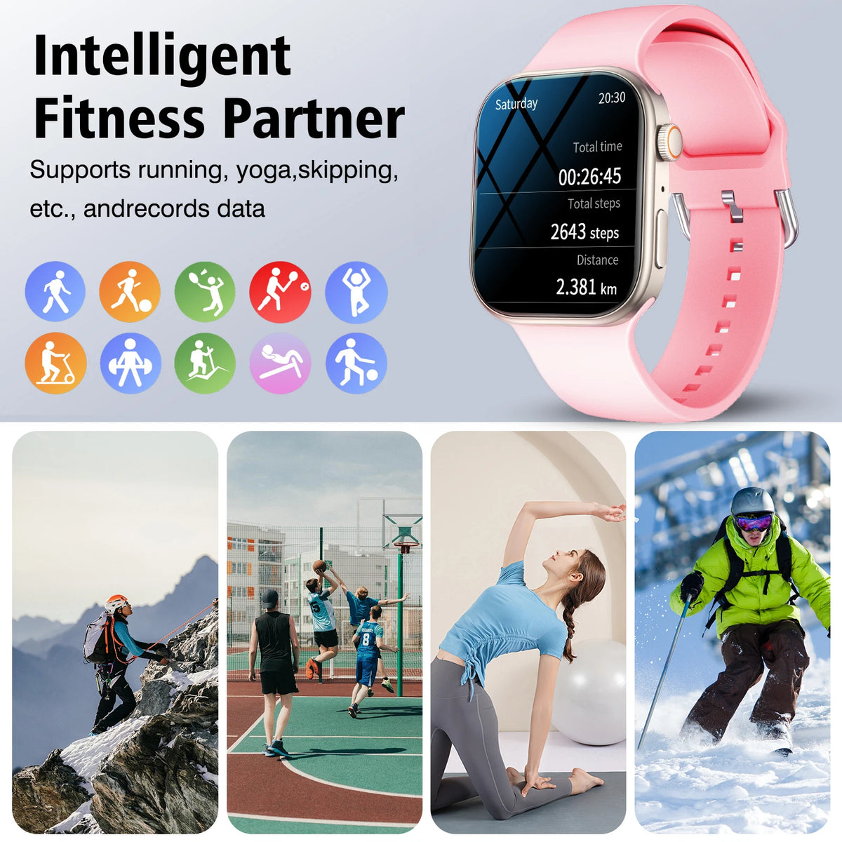 Smart Watch Bluetooth Call Message Display Fitness Monitoring Bracelet Christmas Gift Suitable for Android iPhone