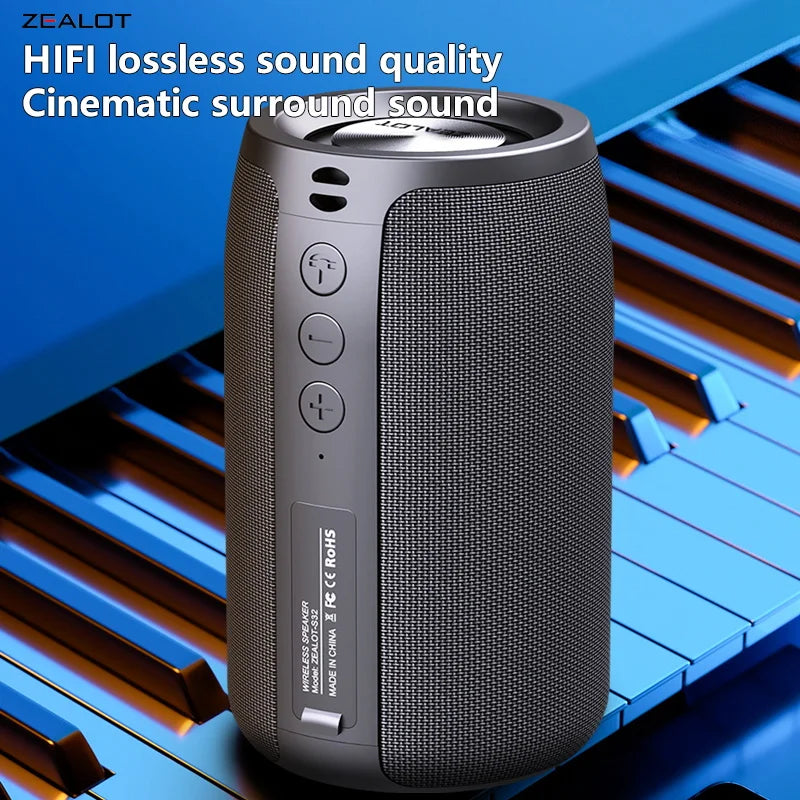 Zealot-S32 Wireless Speaker Outdoor Portable Subwoofer Speaker, Waterproof IPX 6, Dual Pairing,1500mAh Battery.