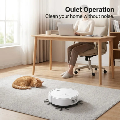 Robot Vacuum Cleaner, 3-in-1 Mini Smart Sweeping Mopping Vacuum Machine, 6cm Ultra-Thin Automatic Floor Sweeper for Pet Hair, Hardwood, Tile, Quiet One-Touch Operation, Slim Design for Under Furniture