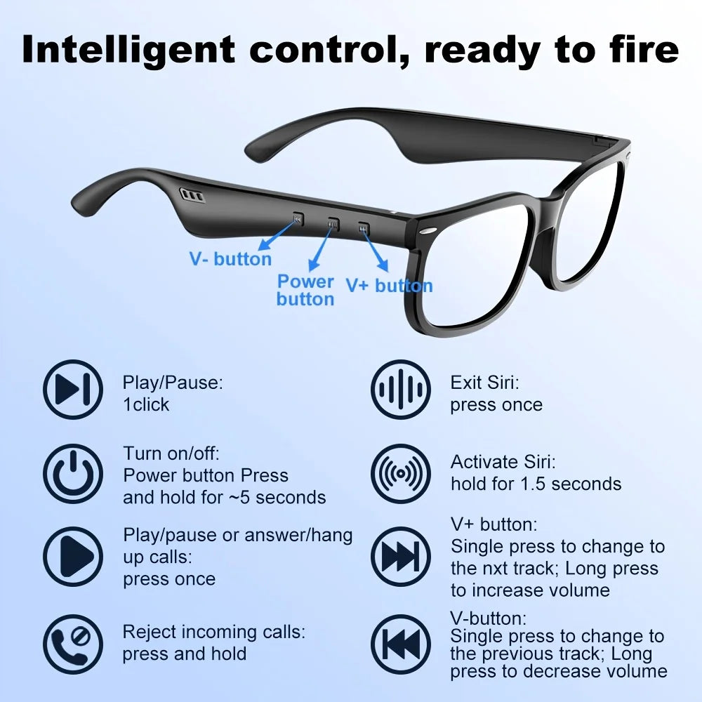 Wireless Audio Glasses, Multifunctional Bluetooth Glasses for Men and Women, Support Hands-free Calling in High-definition Voice, High Fidelity Music Quality