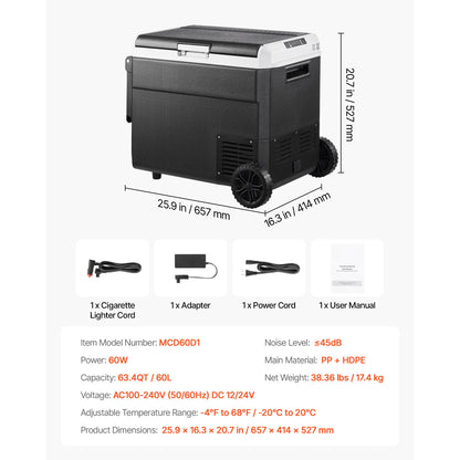 SucceBuy 12 Volt Car Refrigerator 60L Car Fridge Portable Electric Cooler with Wheels and Handle for Outdoor Camping Travel Use