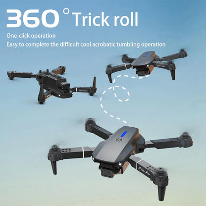 FACEGLE upgraded E88 dual camera drone, dual cameras, fixed altitude hover, smoother flight, one click stunt roll, headless mode, LED lights, protective frame, one click control, suitable for beginners, foldable quadcopter, b