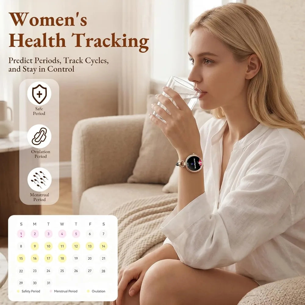 Stylish Women's Smart Watch - Call Handling, 1.19" AMOLED, 24H Health Tracker, Over 100 Sport Modes, Waterproof for iOS/Android