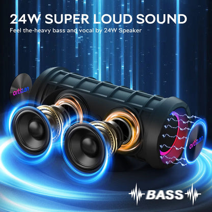 Portable Bluetooth Speaker ,24W Loud Bass for Pool Parties & Outdoor Adventures, IPX7 Waterproof, Beat-Synced LED Lights, Wireless Stereo Pairing