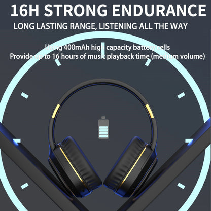 Over-Ear Bluetooth Headphones, Wireless Sport Headset with Wired Option, LED Breathing Light, Foldable Portable Design for PC Gaming, Music, Travel, Home Office Use, Great Gift Choice for Men, Women and Students