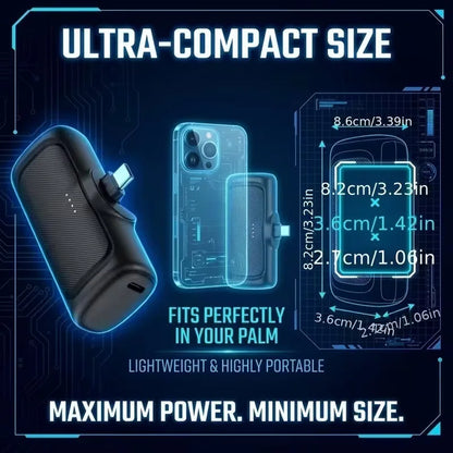 2-in-1 PD 22.5W Mini Power Bank 5000mAh, Compact Portable High Capacity External Battery Universal Charger for Travel Outdoor iPhone Samsung Android Smartphones