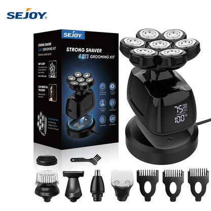 SEJOY Multifunctional 7D Head Shavers for Bald Men 6-in-1 Electric Razor with Nose Hair Trimmer Waterproof Mens Grooming Kit
