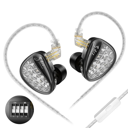 KZ ZA12 In Ear Earphones Wired IEM Headphones 2DD 4BA Hybrid Earbuds With 4 Step Tuning Switch Silver Plated Detachable Cable HiFi Audio For Audiophiles Musicians Gaming