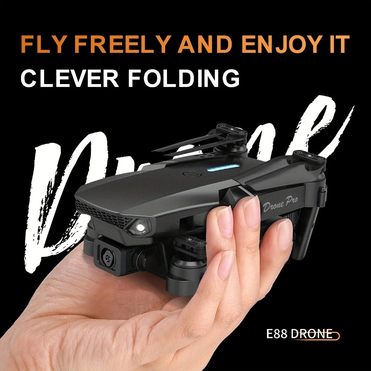FACEGLE upgraded E88 dual camera drone, dual cameras, fixed altitude hover, smoother flight, one click stunt roll, headless mode, LED lights, protective frame, one click control, suitable for beginners, foldable quadcopter, b