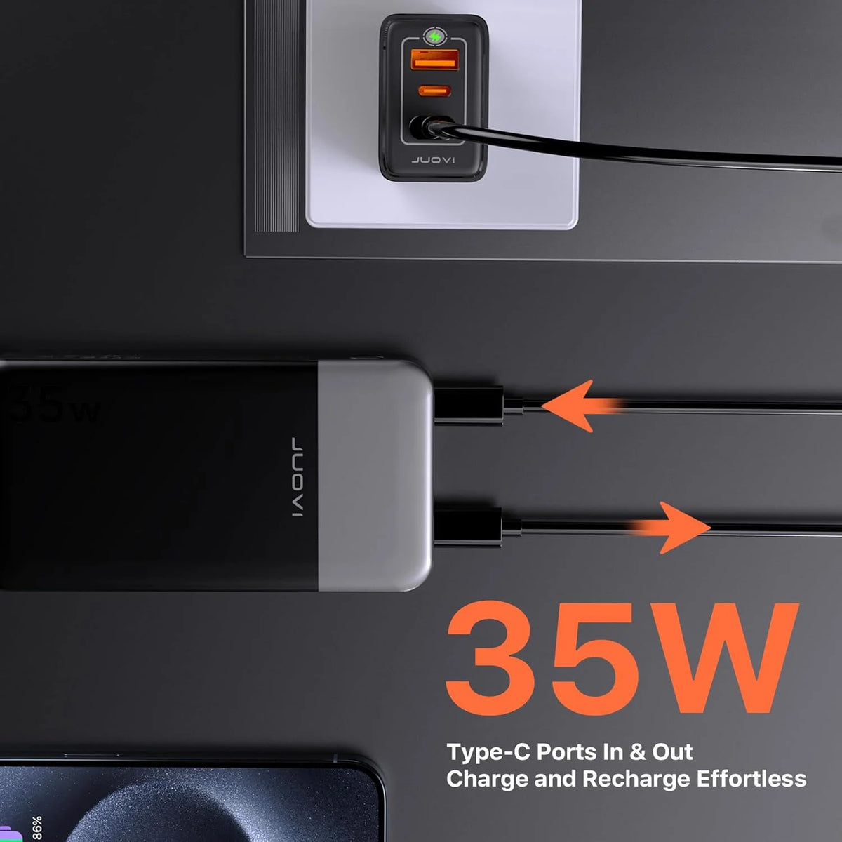 JUOVI Power Bank 10000mAh, 35W External Battery Quick Charge, Portable Charger PD 3.0 and QC 4.0, USB C Portable Battery for iPhone 17 16 15 14 13 Series, Galaxy, Tablets, Etc