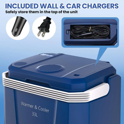 35 Quart (33 L) Electric Cooler & Warmer, Portable Car Refrigerator With Automatic Locking Handle, 12V Car Cooler for Vehicle & Trucks, 110V AC Home Power Cord, Plug In Coolers