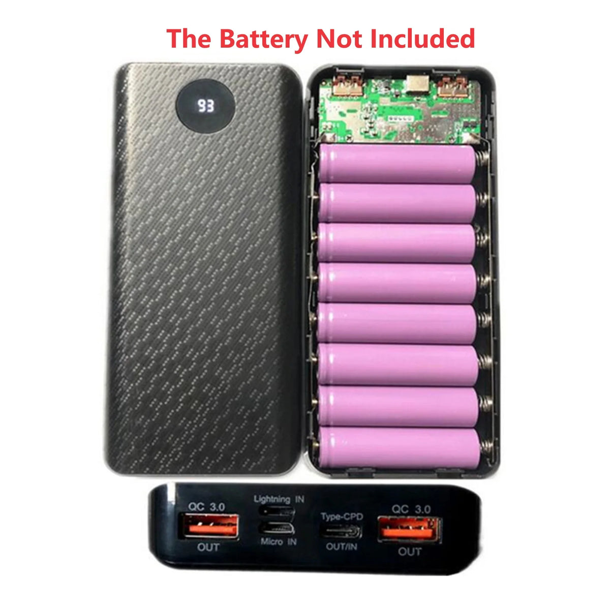 8 Slots 18650 DIY Power Bank Case PD Fast Charging, USB & Type-C Port Battery Storage Box Welding-Free Shell