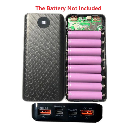 8 Slots 18650 DIY Power Bank Case PD Fast Charging, USB & Type-C Port Battery Storage Box Welding-Free Shell
