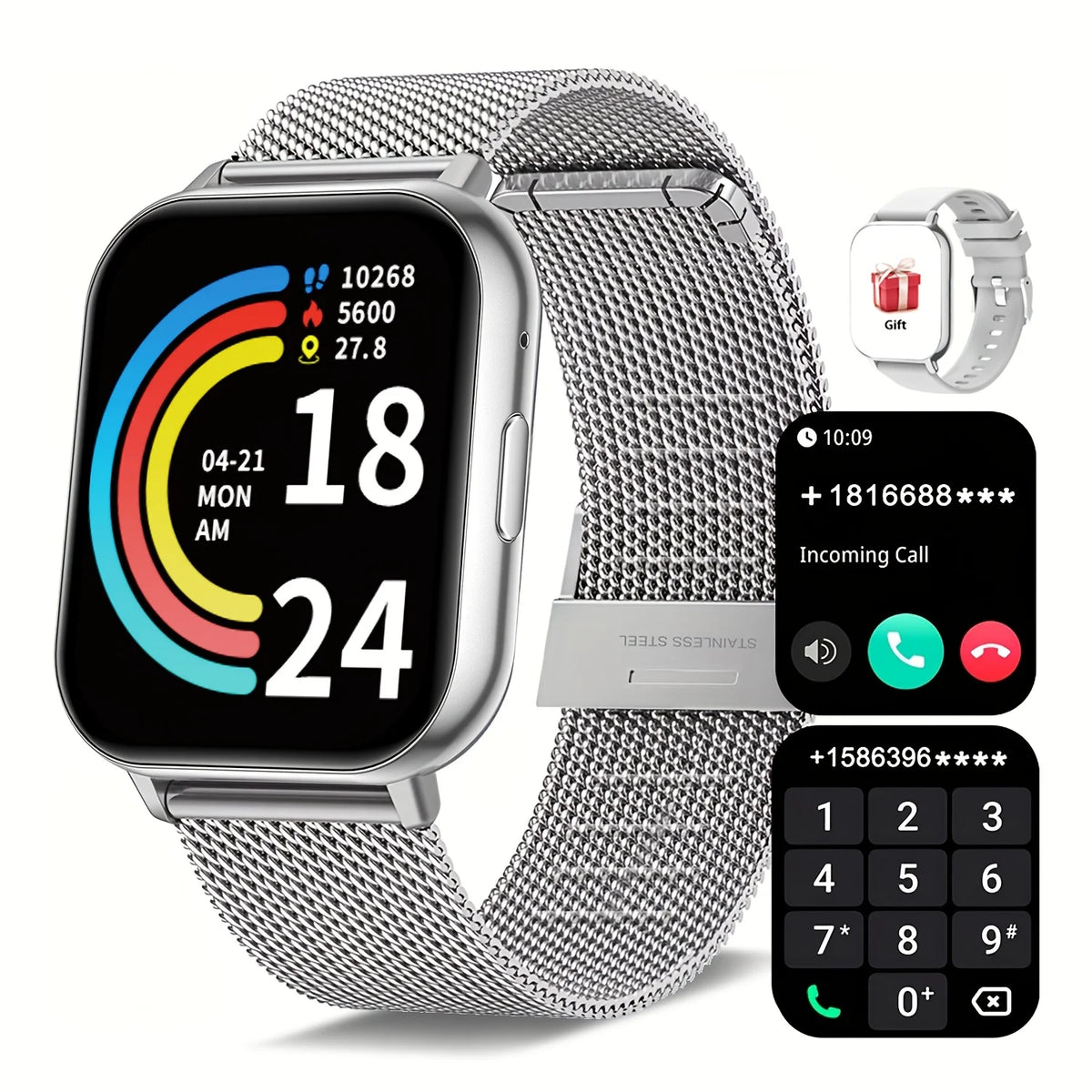 Sports Smart Watch, 1.83inch Full Touch Screen Display with Message, Answer Make Call Smartwatch, Sleep Monitoring, Sports Pedometer, Information Alerts, for iPhone Android Phones, Smartbands Fitness Watch for Women Men Frien