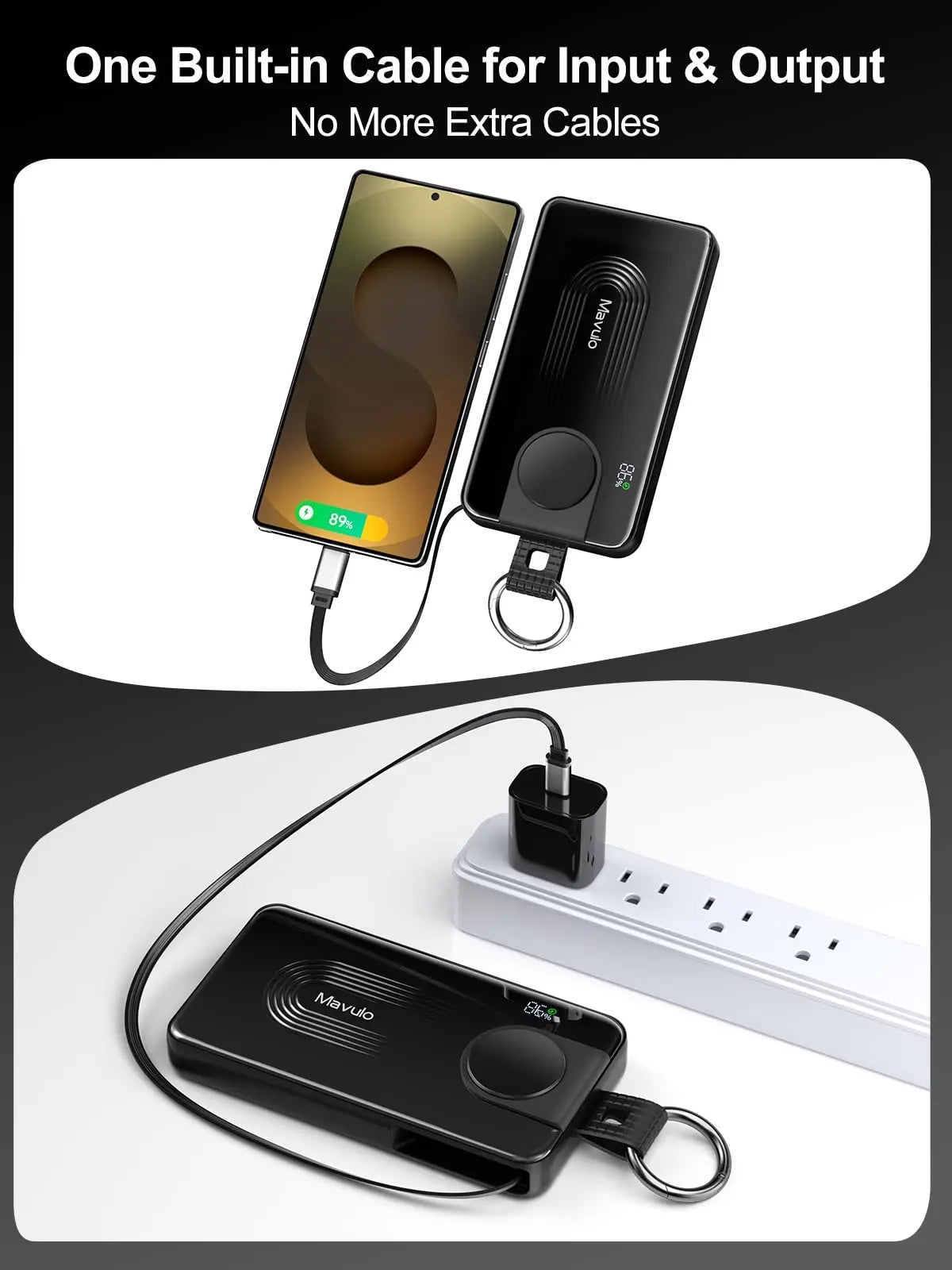 10000mAh Portable Charger for Samsung Galaxy Watch 6/6 Classic/5 Pro/4/3 Active 2/1 Power Bank 20W Fast Charging Retractable USB-C Cable Keychain Design LED display Travel Essentials Battery Pack for iPhone 15-17 Series