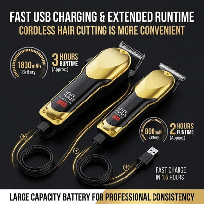 Professional Hair Clipper Set for Men, Rechargeable Cordless Hair Trimmer with LCD Display, 1pc/2-in-1/3-in-1 Grooming Kit with Foil Shaver & T-Blade Trimmer, Barber Haircut Machine with Accessories