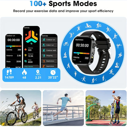 2026 New HD Full-Touch Smartwatch for Men and Women - Wireless Calling/Texting/Multiple Sports Modes/Remote Camera Control/Fitness Tracker/Outdoor LED Lighting, Compatible with Android and iPhone, USB Charging