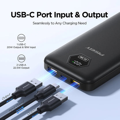 PISEN 10000mAh Fast Charging Power Bank PD 20W SCP 22.5W Lightweight Charger USB C External Battery for iPhone Xiaomi Huawei