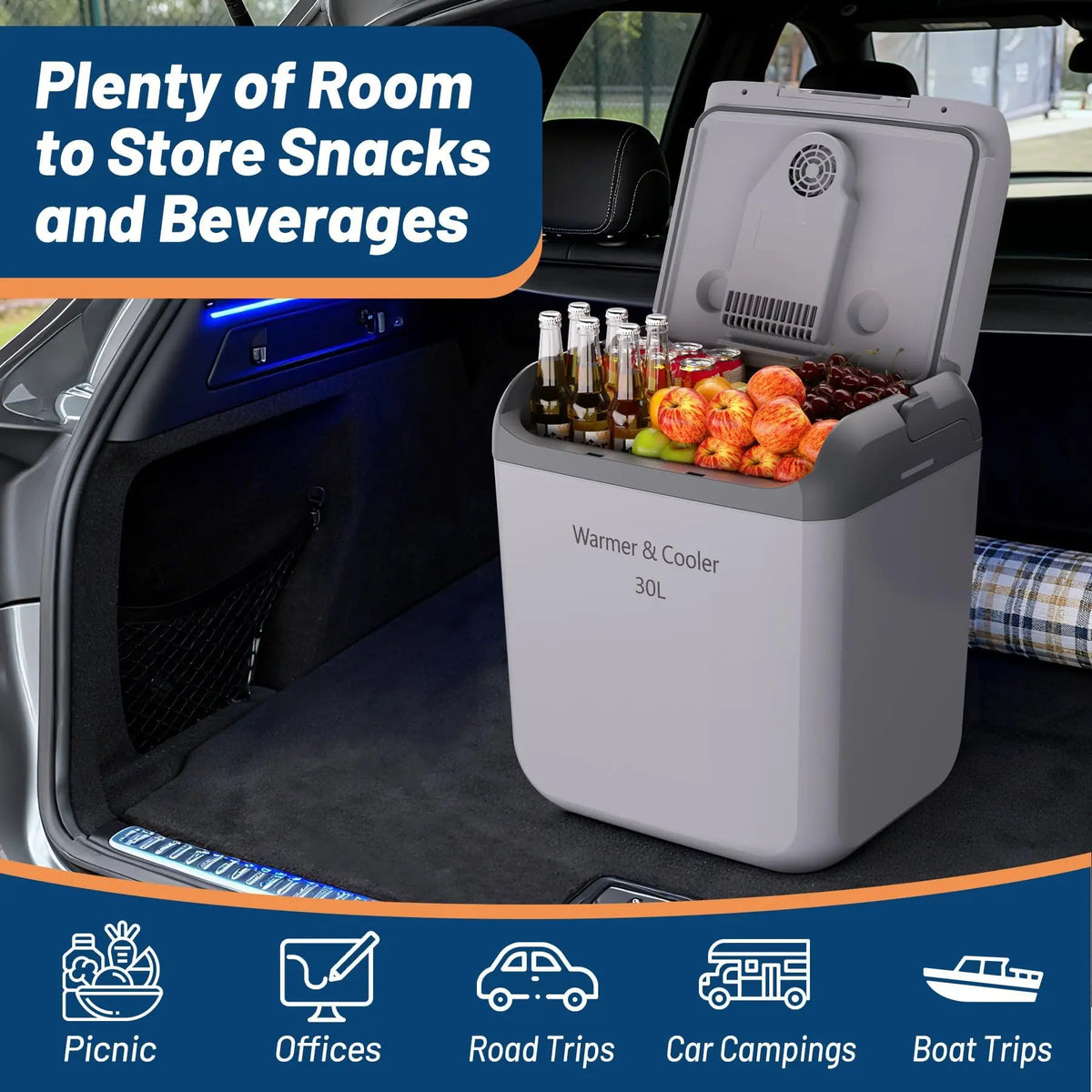 Electric Cooler Car Fridge 32QT 12V And 110V Portable Cooler And Warmer For Truck Ideal For Camping Road Trips And Trucking 32QT Portable Car Fridge With Cooling And Heating Functions