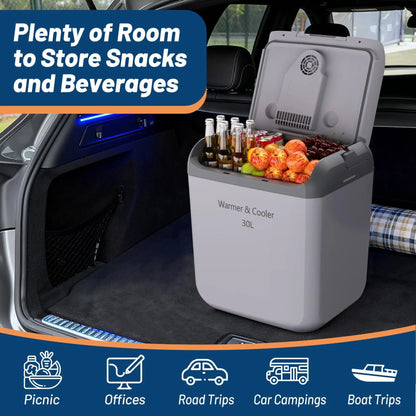 Electric Cooler Car Fridge 32QT 12V And 110V Portable Cooler And Warmer For Truck Ideal For Camping Road Trips And Trucking 32QT Portable Car Fridge With Cooling And Heating Functions
