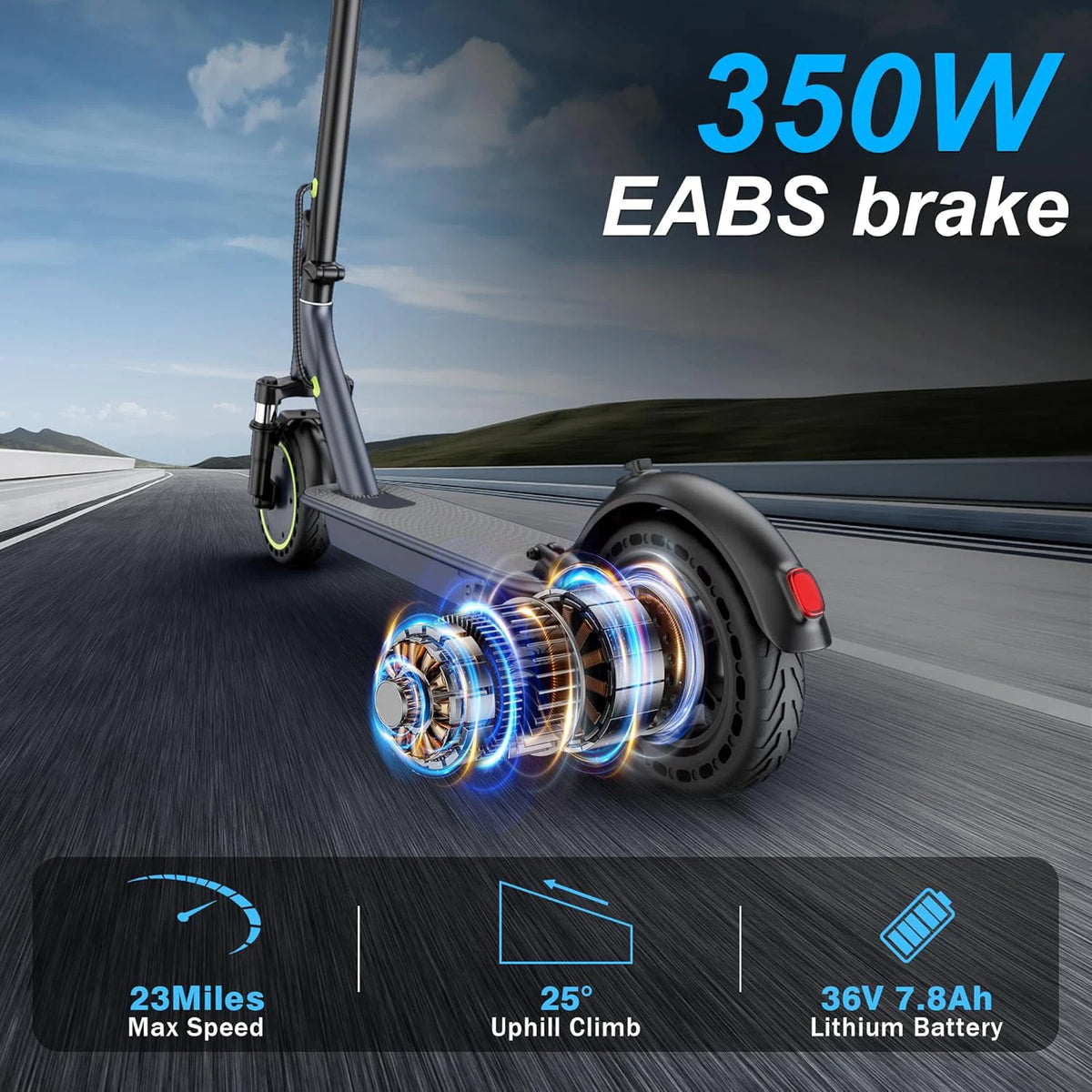 Roinside Electric Scooter- 8.5" Solid Tires, Up to 19MPH, 350W Motor, Max 22Miles Long-Range Foldable Escooter for Adults Adults Scooter with Double Braking System,Dual Shock Absorption System App Control