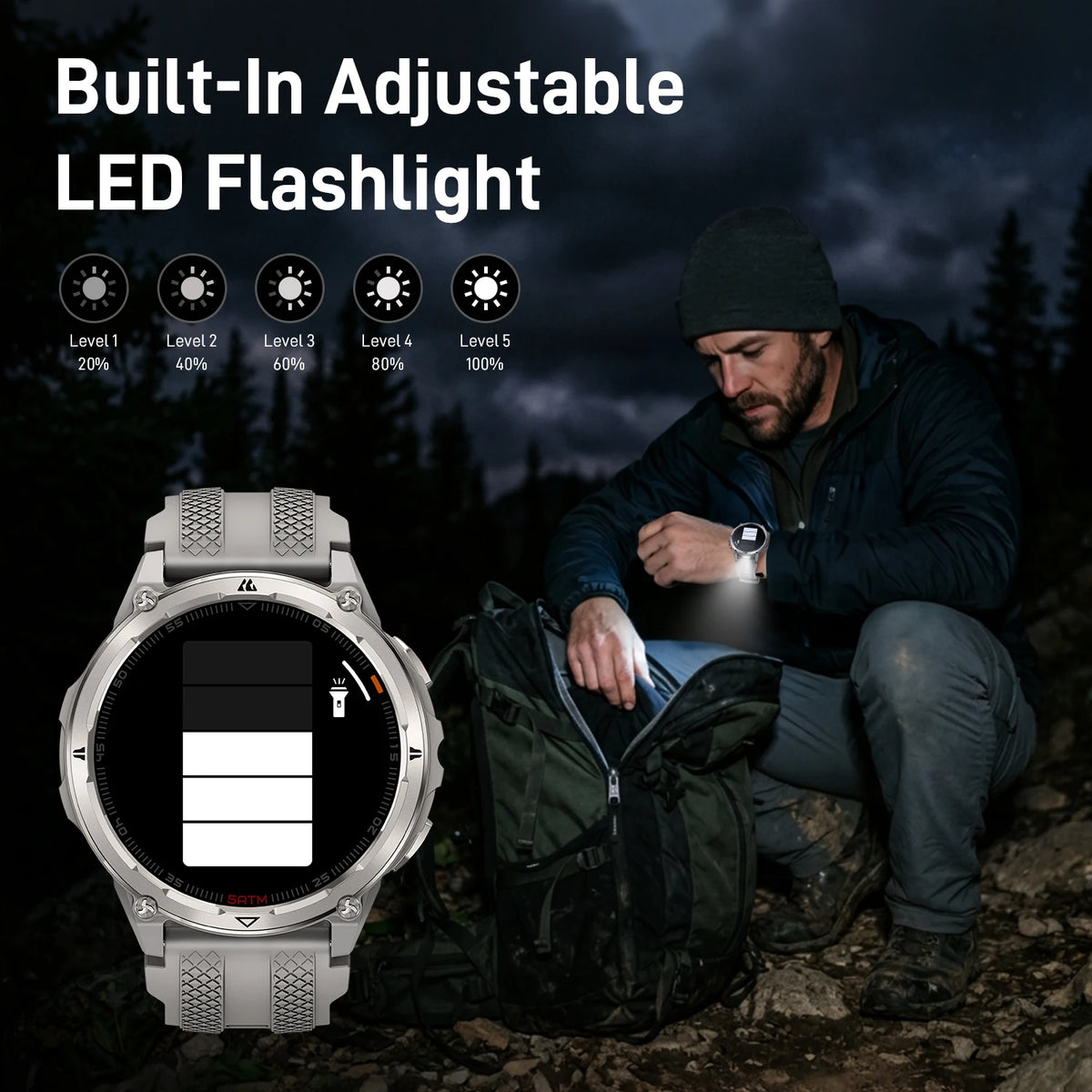 KOSPET ORB 2 Rugged Smartwatch for Men Dual Band GPS L1+L5 AMOLED 1.43" Military Watch 5ATM IP69 LED Flashlight 170+ Sports